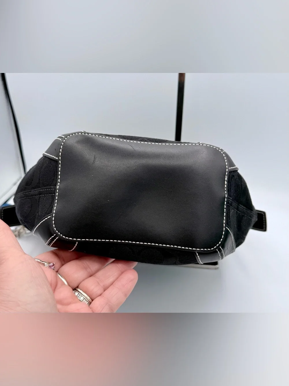 Coach Black Signature Canvas Shoulder Bag with Leather Trim